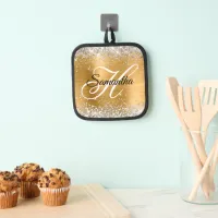 Silver Glitter Gold Foil Fancy Monogram Pot Holder