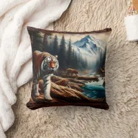 Bengal Tigers Near Mountain Stream at Dawn Throw Pillow