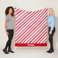 Add Name Peppermint Stripe Classic Fun Christmas Fleece Blanket