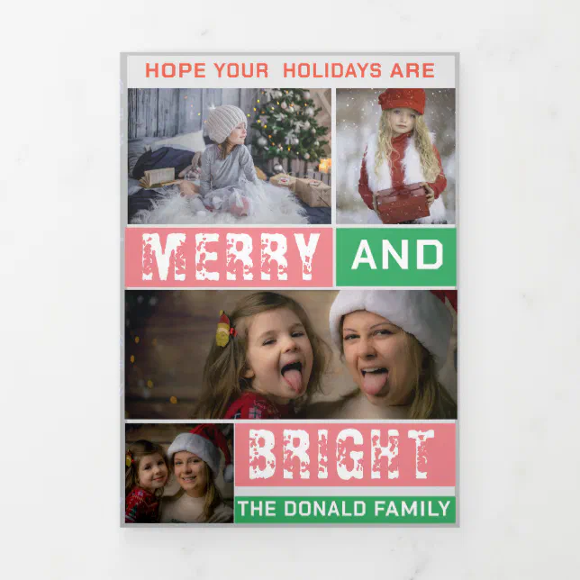 Bold Merry and Bright Photo Tri-Fold Holiday Card