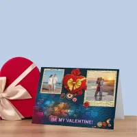 Two Photos & Name Heart Be My Valentine Mosaic 5x7 Holiday Card