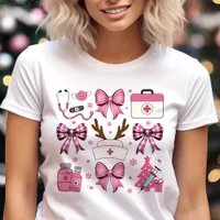 Pink Nurse Christmas Medical Holiday Coquette Bows Tri-Blend Shirt