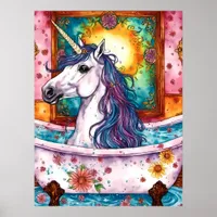 Adorable Unicorn Blue and Purple Mane in the Bath  Poster