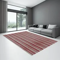 Modern Red and Gray Stripes Rug