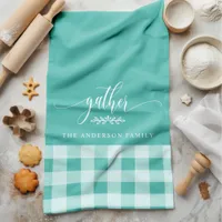 Gather Fall Teal & White Buffalo Check Kitchen Towel