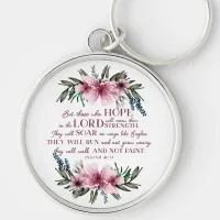 Isaiah 40 Bible Verse with Pink Flowers Keychain