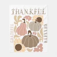 Boho Fall Grateful Thankful Blessed Thanksgiving Fleece Blanket