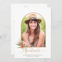 Elegant Peach Floral Boho Arch Photo Graduation Invitation