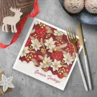 Red White Christmas Floral Pattern#17 ID1009 Paper Dinner Napkins