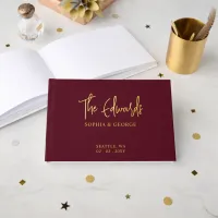 Elegant Modern Burgundy and Gold Wedding Foil Guest Book