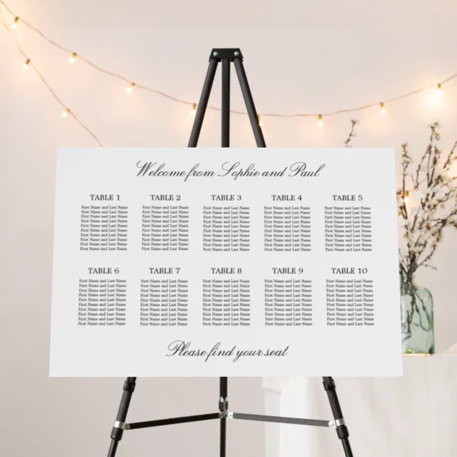 Elegant Minimalist 10 Table Seating Chart Foam Board