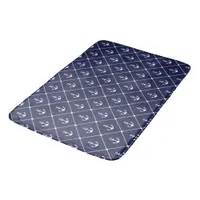 Hamptons Coastal Navy Blue White Ships Anchor Bath Mat