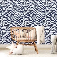 Navy Blue and White Zebra Stripe Wallpaper