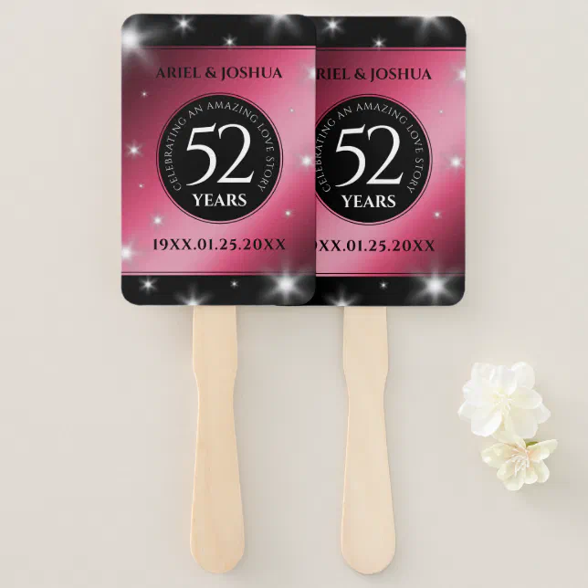 Elegant 52nd Star Ruby Wedding Anniversary Hand Fan