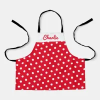 Red Polka Dot Pattern Stylish Personalized Kitchen Apron