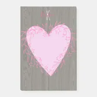 Cute Heart with Pink Floral Doodle Frame on Wood Post-it Notes