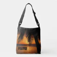 Paradise Tropical Beach Sunset and Palm Trees Crossbody Bag