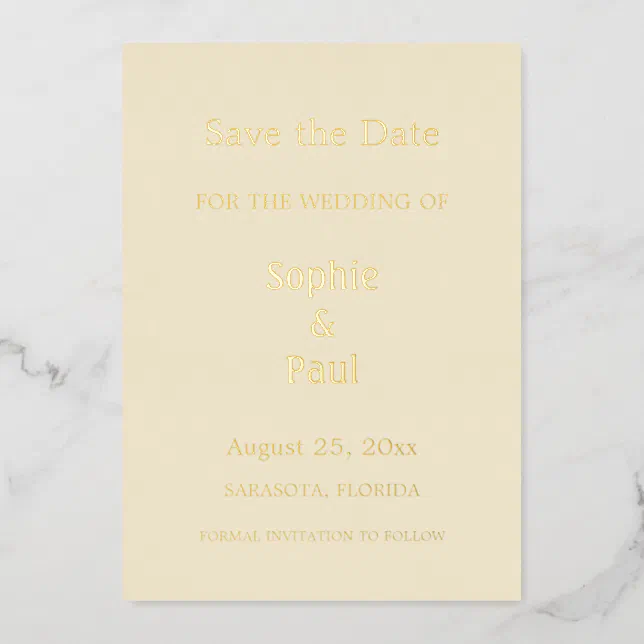 Cream Save the Date Gold Foil Invitation