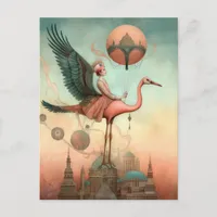 Fantasy Ride on a Pink Flamingo Postcard