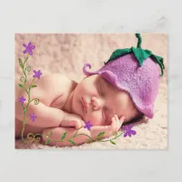 Pretty Purple Floral Birth Announcement Postcard