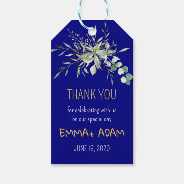 Simple Eucalyptus Greenery Navy Blue and Gold Gift Tags