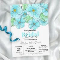 Elegant Watercolor Aqua Blue Flowers Bridal Shower Invitation