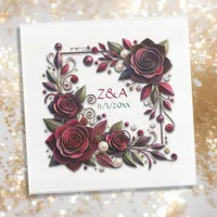 Pretty Burgundy Roses Floral Monogrammed Paper Dinner Napkins