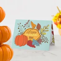 Fall-Themed Leaves Berries Pumpkin Thanksgiving  Card