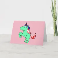 Unicorn Mint Green Patriotic USA Flag Mane Cartoon Card