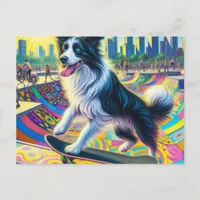 Adorable Border Collie Skateboarding Postcard