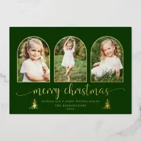 Gold Foil Trees 3 Arch Christmas Photo Foil Holiday Card