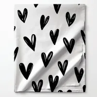 Cute Black And White Doodle Hearts Pattern Fabric