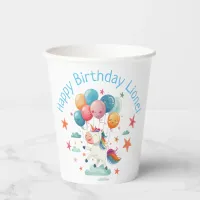 Funny Flying Unicorn Rainbow Colors 1st Birthday  Paper Cups