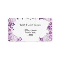 Heart Frame Purple Lavender Roses Wedding Label