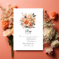 Peach Fuzz Floral Wedding RSVP Card