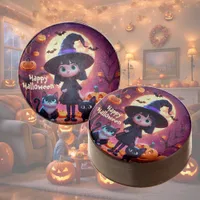 Cute little witch with cats and pumpkins, custom  chocolate covered oreo