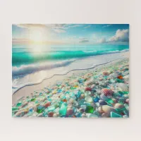 Pretty Ocean Beach with Sea Glass Jigsaw Puzzle