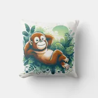 Jungle Harmony: Orangutan-Inspired  Throw Pillow