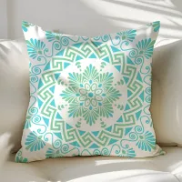 Turquoise Mint Greek Key Meander Mandala Pattern Throw Pillow