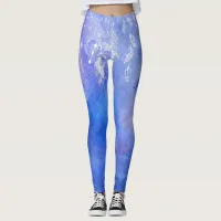 *~* Boho Feathers & Crystals Watercolor Soft Blue Leggings