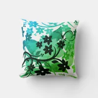 [Retro Floral] Greenleaf Botanical Graphic Design Throw Pillow