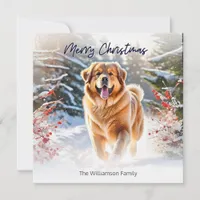 Tibetan Mastiff Dog In Snow Scene Merry Christmas Holiday Card