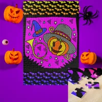 Halloween Party Jack O'Lantern Bugle Purple Large Jigsaw Puzzle