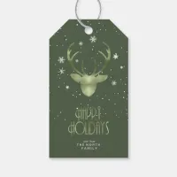 Deer Antlers & Snow Christmas Green ID861 Gift Tag