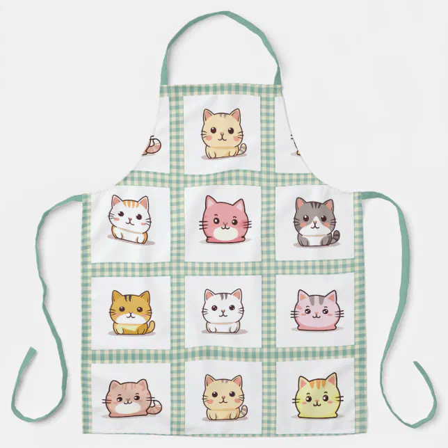 Assorted Cats Vintage Gingham Apron