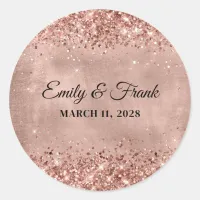 Glittery Rose Gold Wedding Classic Round Sticker