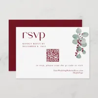 Simple Winter Burgundy Holiday Wedding QR Code RSVP Card