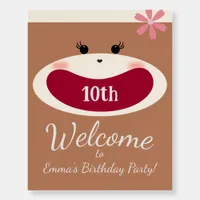 Sock Monkey Smile(Girl) Birthday Welcome Sign