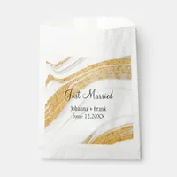 Just Married White and Gold Agate Favor Bag