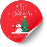 Snowman Christmas Stickers: Personalize Your Gifts Classic Round Sticker